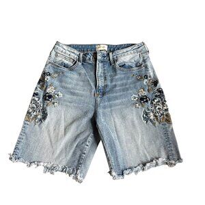 Driftwood Bermuda Jean Shorts Denim Embroidered Floral Size 29